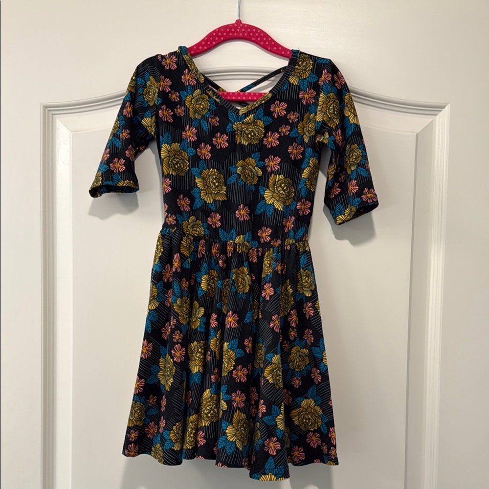Dot Dot Smile Floral Kids Dress with Blue and Yellow Accents